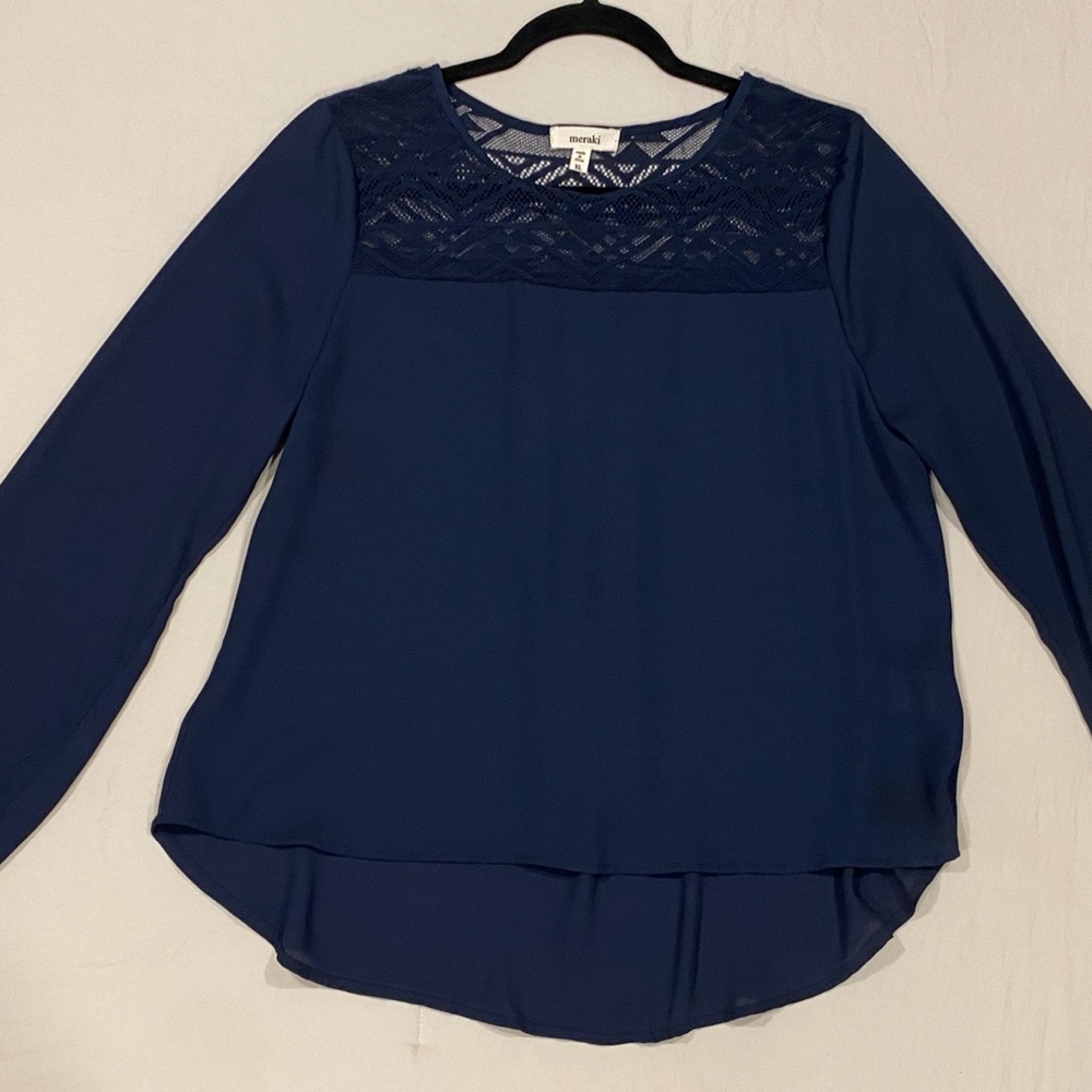 Meraki Navy Blue Lace Detail Blouse.